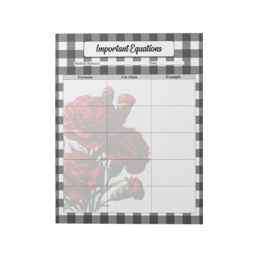 Black n White Floral Gingham _ Wichtige Gleichunge Notizblock (Rotiert)