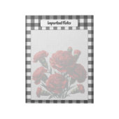 Black n White Floral Gingham_ Wichtige Hinweise Notizblock (Rotiert)