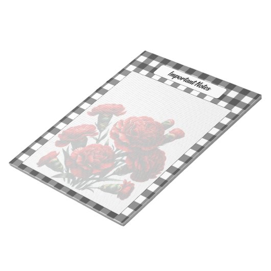 Black n White Floral Gingham_ Wichtige Hinweise Notizblock (angewinkelt)