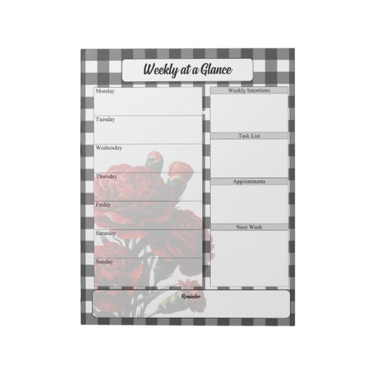 Black n White Floral Gingham _ Woche auf einen Bli Notizblock (Rotiert)