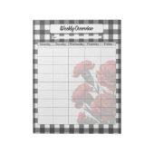 Black n White Floral Gingham_ Wochenübersicht Notizblock (Rotiert)