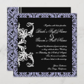 Black n White Lavender Circle Damask Wedding Einladung (Vorne/Hinten)