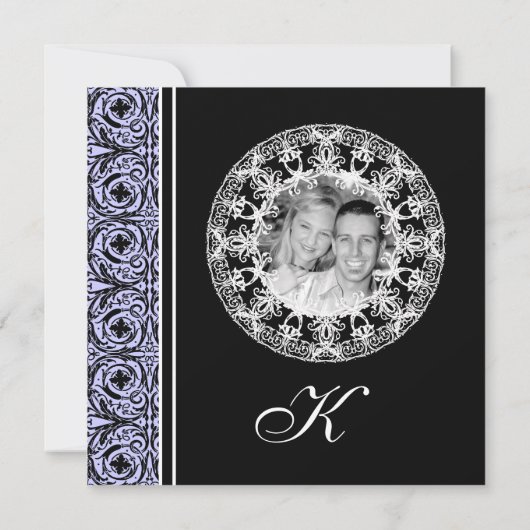 Black n White Lavender Circle Damask Wedding Einladung (Rückseite)