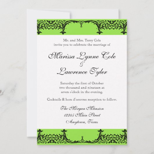 Black n White Lilie Damask Wedding Einladung (Vorderseite)