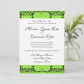 Black n White Lilie Damask Wedding Einladung (Stehend Vorderseite)