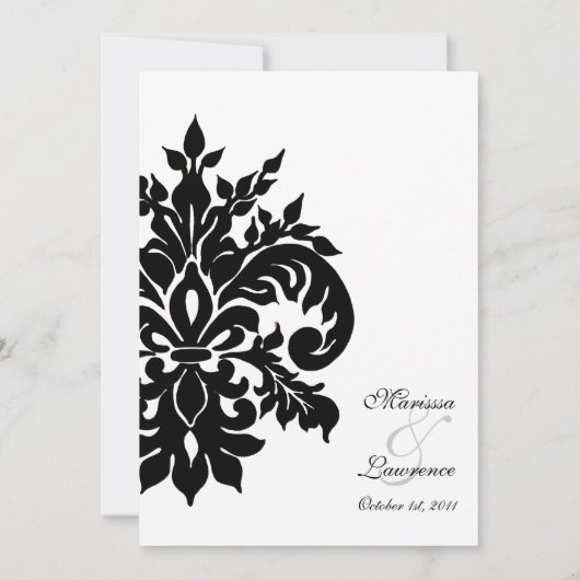 Black n White Lilie Damask Wedding Einladung (Rückseite)