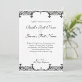 Black n White Lilie Damask Wedding Einladung (Stehend Vorderseite)
