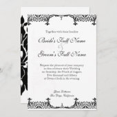 Black n White Lilie Damask Wedding Einladung (Vorne/Hinten)