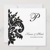 Black n White Lilie Damask Wedding Einladung (Rückseite)