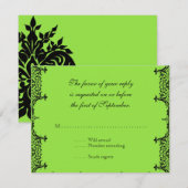 Black n White Lilie Damask Wedding RSVP Karte (Vorne/Hinten)