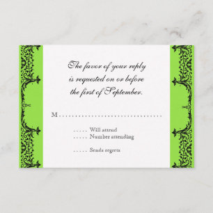 Black n White Lilie Damask Wedding RSVP Karte