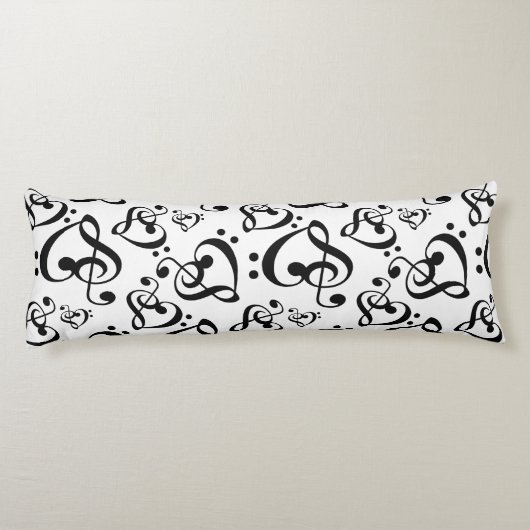 Black N White Music Clef Herzmuster Doppelseite Seitenschläferkissen (Rückseite)