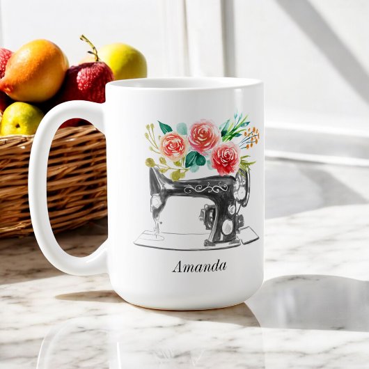 Black Nähmaschine Zitat Rote Blüte Kaffeetasse