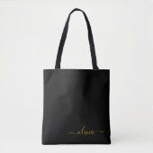 Black Name Gold Girly Script Monogram Modern Tasche (Vorderseite)