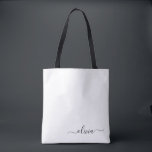 Black Name White Girly Script Monogram Modern Tasche<br><div class="desc">Schwarz und Weiß Elegant Fügen Sie Ihren eigenen Namen Monogram Book Bag. Diese Büchertasche kann auf Ihren Vor- und Vornamen angepasst werden und als Geschenk für Weihnachten,  Geburtstag,  Brautparty oder Hochzeit.</div>