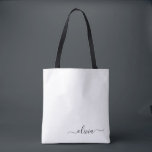 Black Name White Girly Script Monogram Modern Tasche<br><div class="desc">Schwarz und Weiß Elegant Fügen Sie Ihren eigenen Namen Monogram Book Bag. Diese Büchertasche kann auf Ihren Vor- und Vornamen angepasst werden und als Geschenk für Weihnachten,  Geburtstag,  Brautparty oder Hochzeit.</div>