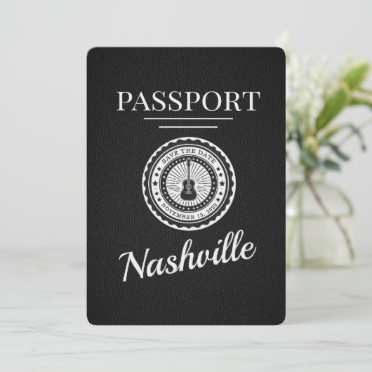 Black Nashville Passport Save the Date (Stehend Vorderseite)