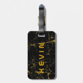 Black Natural Marble Stone Print Gold Akzent Gepäckanhänger (Rückseite vertikal)