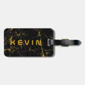 Black Natural Marble Stone Print Gold Akzent Gepäckanhänger (Rückseite horizontal)