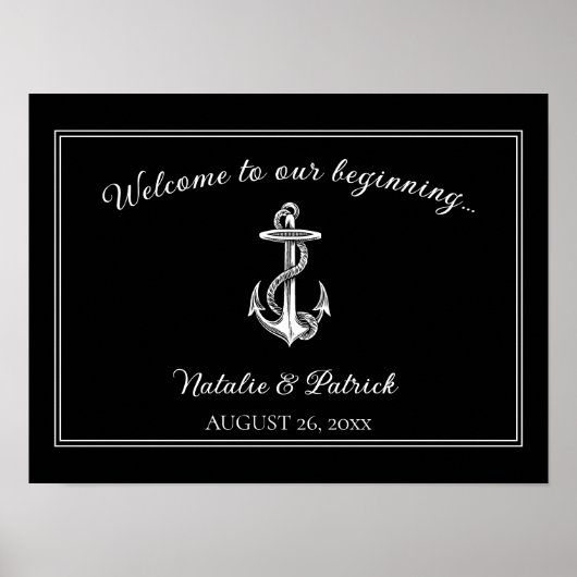 Black Nautical Anchor Wedding Poster (Vorne)