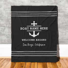 Black Nautical Boat Name Welcome Aboard Anchor Fleecedecke