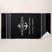 Black Nautical Boat Name Welcome Aboard Anchor  Strandtuch (Vorderseite)