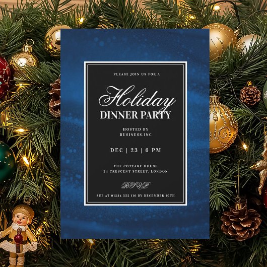 Black & Navy Blu Sequins Xmas Holiday Dinner Party Einladung