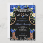 Black Navy Blue und Silver Charra Quinceañera Einladung (Vorderseite)
