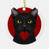 Black Neko mit rotem Herzen Keramikornament (Vorne)
