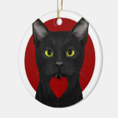 Black Neko mit rotem Herzen Keramikornament (Links)