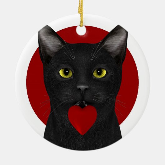 Black Neko mit rotem Herzen Keramikornament (Hinten)