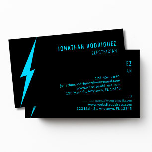 Black Neon Blue Lighting Bolt Custom Electrician Visitenkarte