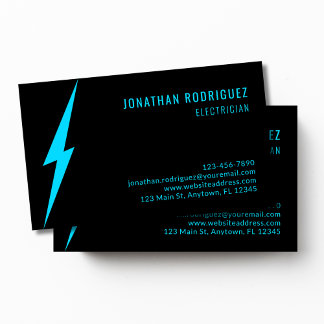 Black Neon Blue Lighting Bolt Custom Electrician Visitenkarte