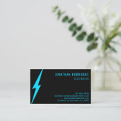 Black Neon Blue Lighting Bolt Custom Electrician Visitenkarte (Stehend Vorderseite)