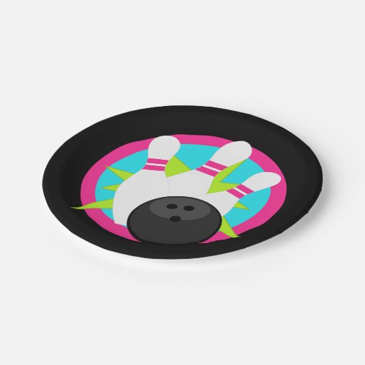 Black Neon Bowling Button Teller (Schrägansicht)