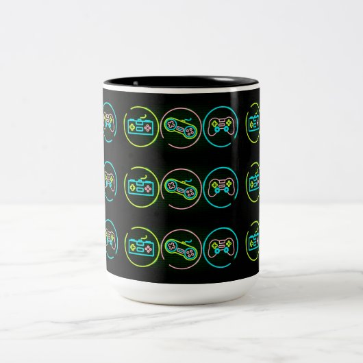 Black & Neon Gamer Zweifarbige Tasse (Mittel)