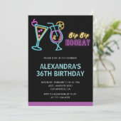 Black Neon Glow Cocktail Martini 36. Geburtstag Einladung (Stehend Vorderseite)