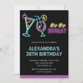 Black Neon Glow Cocktail Martini 38. Geburtstag Einladung (Vorderseite)