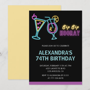 Black Neon Glow Cocktail Martini 74. Geburtstag Ei Einladung