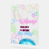 Black Neon Glow Watercolor Pool Party Welcome Acrylschild (Winkel)