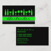 Black Neon Green Barkeeper Drinks Visitenkarte (Vorne/Hinten)