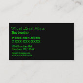 Black Neon Green Barkeeper Drinks Visitenkarte (Rückseite)