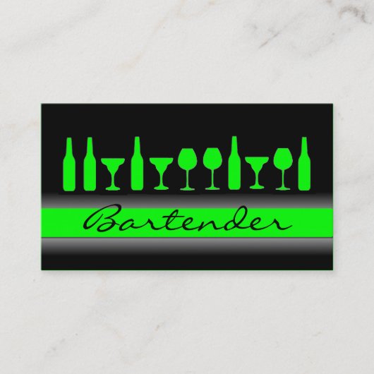 Black Neon Green Barkeeper Drinks Visitenkarte (Vorderseite)