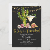 Black Neon Mexican Feliz Navidad Holiday Fiesta Einladung (Vorderseite)
