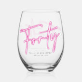 Black Neon Pink 40. Geburtstag Weinglas Ohne Stiel (Vorderseite)