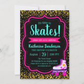 Black Neon Pink Gold Glitzer Roller Skate Geburtst Einladung (Vorderseite)