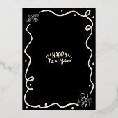 Black New Year Cheer Hand Drawn Party Real Gold Folieneinladung (Rückseite)