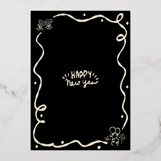 Black New Year Cheer Hand Drawn Party Real Gold Folieneinladung (Rückseite)