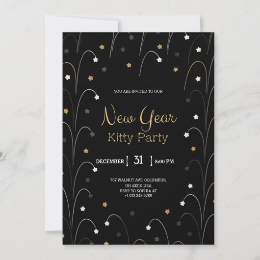 Black New Year invitation card with gold Einladung (Vorderseite)