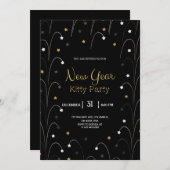 Black New Year invitation card with gold Einladung (Vorne/Hinten)